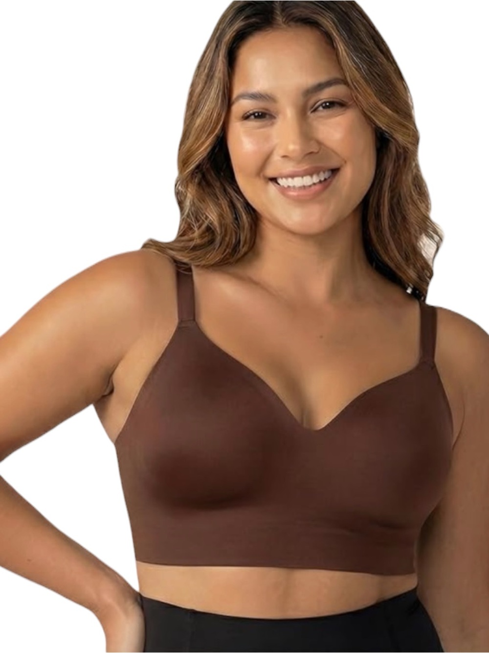 Shapermint Everyday Empower Contour Wireless Bra Large Brown Seamless V Neck